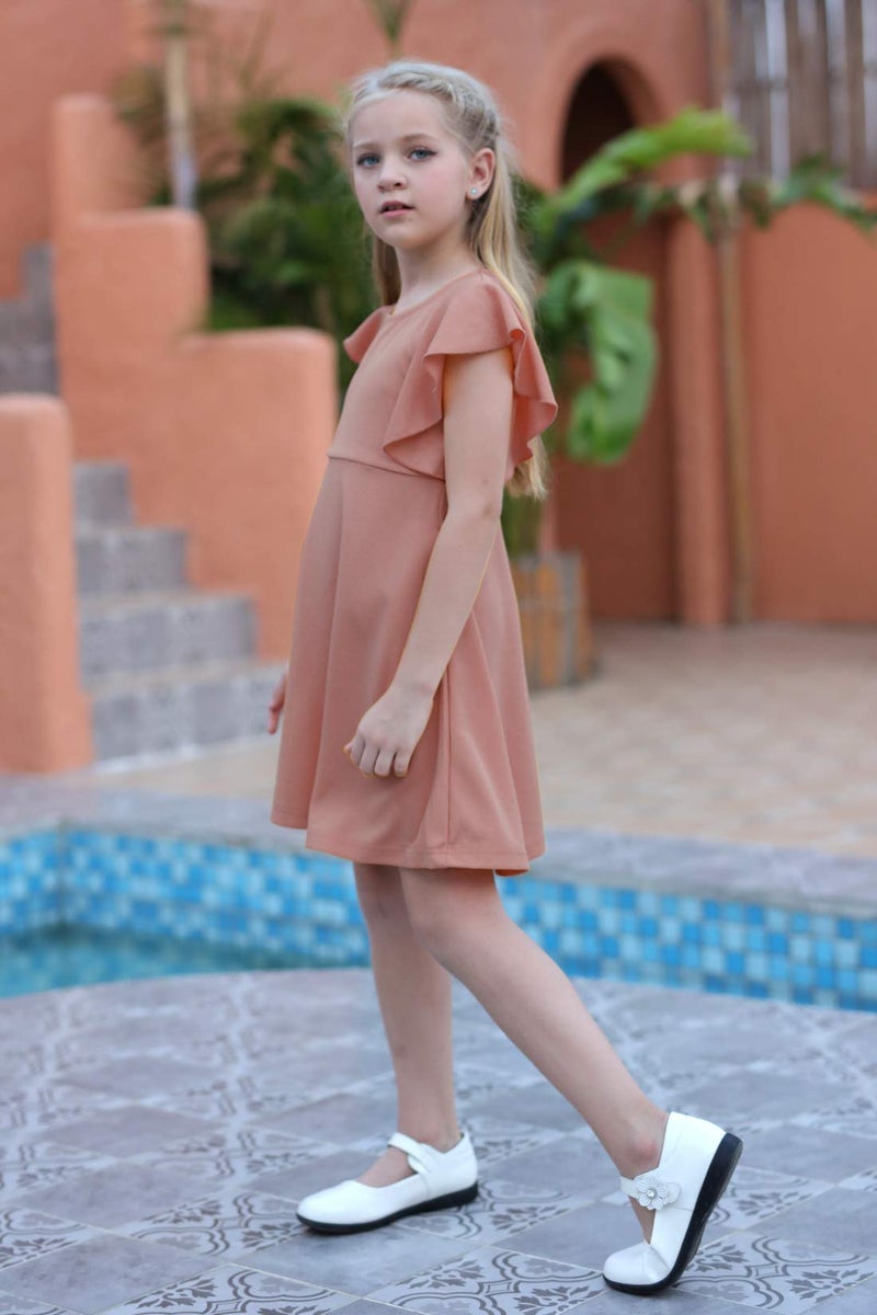 GORLYA Girl's Flutter Sleeve Stretchy A-Line Swing Flared Skater Party Dress with Pockets for 4-12 Years Kids (GOR1019, 9-10Y, Pink Color) - Image 3